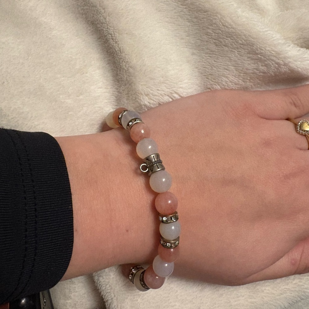 Crystal Rose Quartz and Moonstone Beaded Bracelet